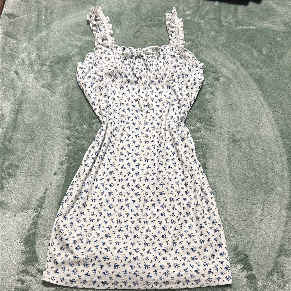 SHEIN White and Blue Floral Mini Dress